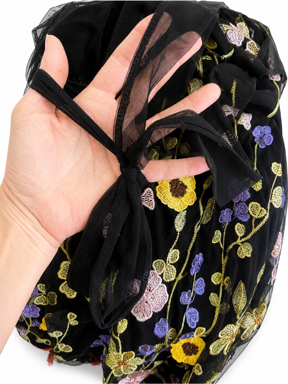 Lulus ✨ Thriving Poise Black 3D Floral Embroidered Tie-Strap Maxi Dress - Picture 5 of 16